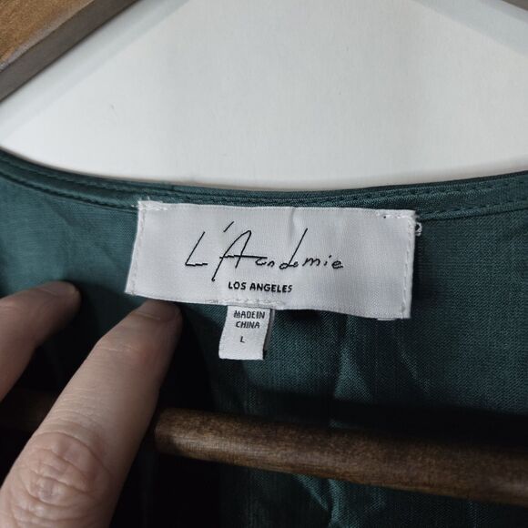 L'Academie Green Cadet Dress Satin V Neck Large - Picture 3 of 9